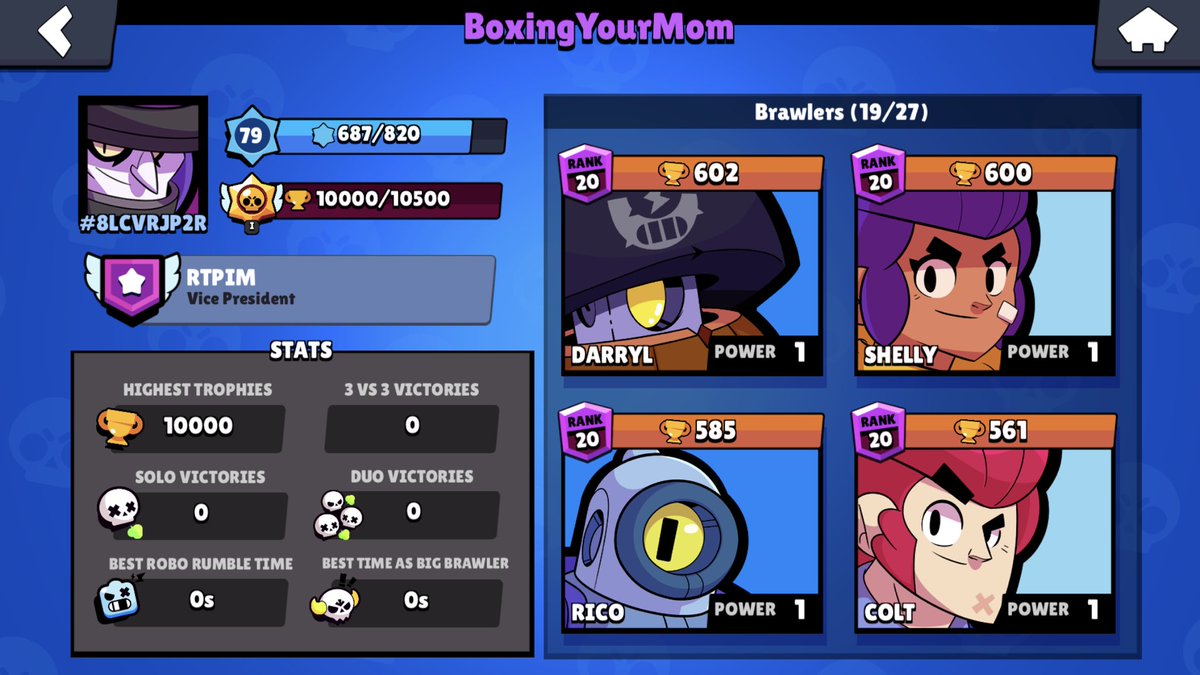 BoxingYourMom's tweet photo. I did it guys. I hit 10k without a win and all level 1’s @BrawlStars https://t.co/vFYo0Fs0I0
