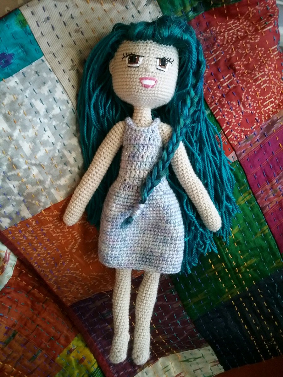 this is my daughter. I used some of her real hair for braid. #dollmaking #amigurumi