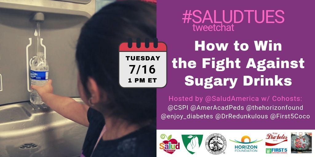How can we make water THE drink for kids? Join the #SaludTues Tweetchat 1pm ET 7/16 w/ <a href="/SaludAmerica/">Salud America!</a>, <a href="/AmerAcadPeds/">American Academy of Pediatrics</a>, <a href="/thehorizonfound/">Horizon Foundation</a>, <a href="/CSPI/">Center for Science in the Public Interest</a>, <a href="/enjoy_diabetes/">Enjoy Diabetes</a>, <a href="/DrRedunkulous/">Doctor Redunkulous</a>, <a href="/First5CoCo/">First 5 Contra Costa</a>, and more! buff.ly/2S6zi9E