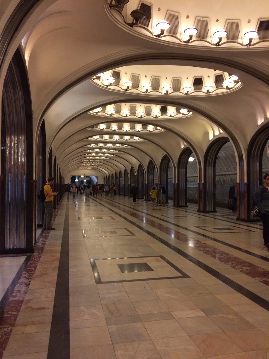 Colleague Dr Anna Sutton is in Russia for a conference and sent through these photos of the luxurious Moscow metro. Conceived as ‘Palaces for the People’ this is definitely one way to get people on the train.
