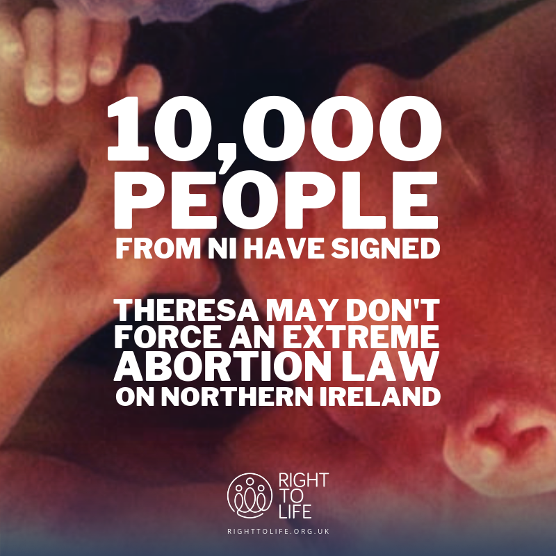 RightToLifeUK's tweet photo. Thank you. 10,000 people from NI have now signed Baroness O’Loan open letter to the PM calling on her not to force one of the most extreme abortion laws in the world on NI.

From NI? Sign here now: https://t.co/OjrEfWfM3P https://t.co/c0Iv3vej5l