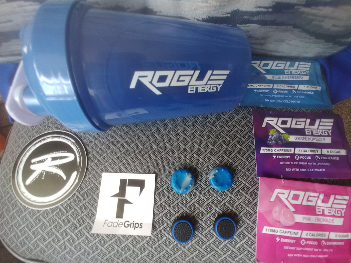 RelianceGaming's tweet photo. RELIANCE GAMING GIVEAWAY
Here is the prize (everything pictured):
1 x Blue Rogue Shaker Cup
2 x Pairs of (different) Blue Fade Grips
3 x Rogue one serving samplers
1 x Fade Grips sticker
1 x Reliance (R) sticker
How to enter:
Follow us, RT and like this post, and tag someone! https://t.co/a6Z7DwhRvm