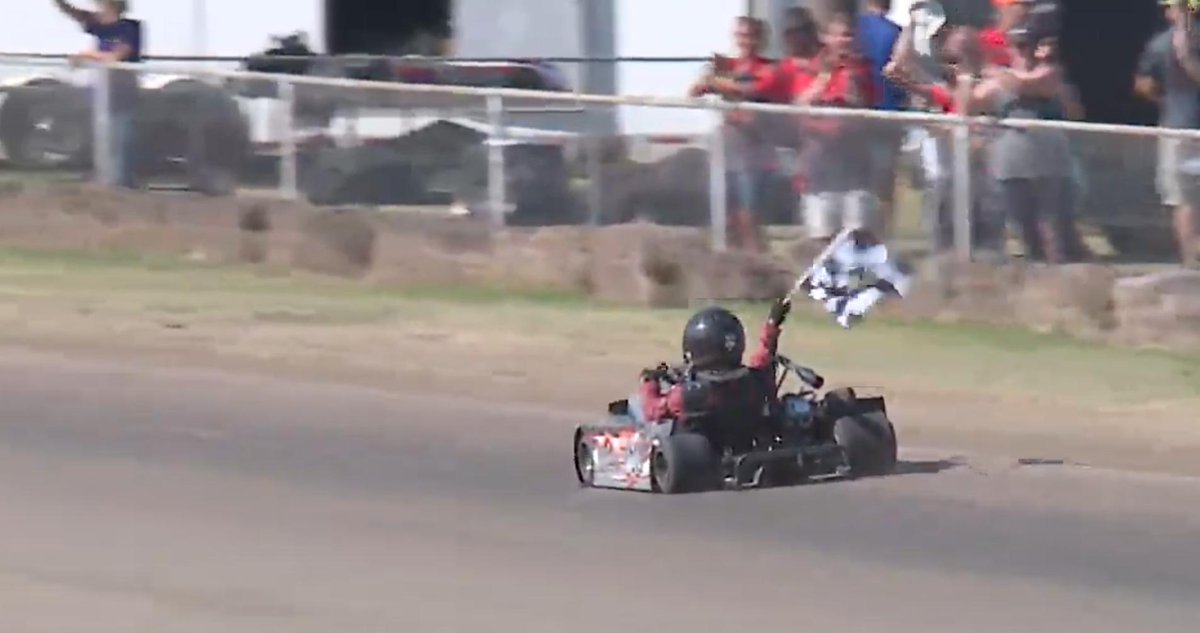 RacingAmerica's tweet photo. #MAXXDaddy: Daniel Ochs becomes the new @maxxiskarting Maxx Daddy Champion at WaKeeney Mini Speedway (KS) after a wild last lap. https://t.co/PveTpGvdeD