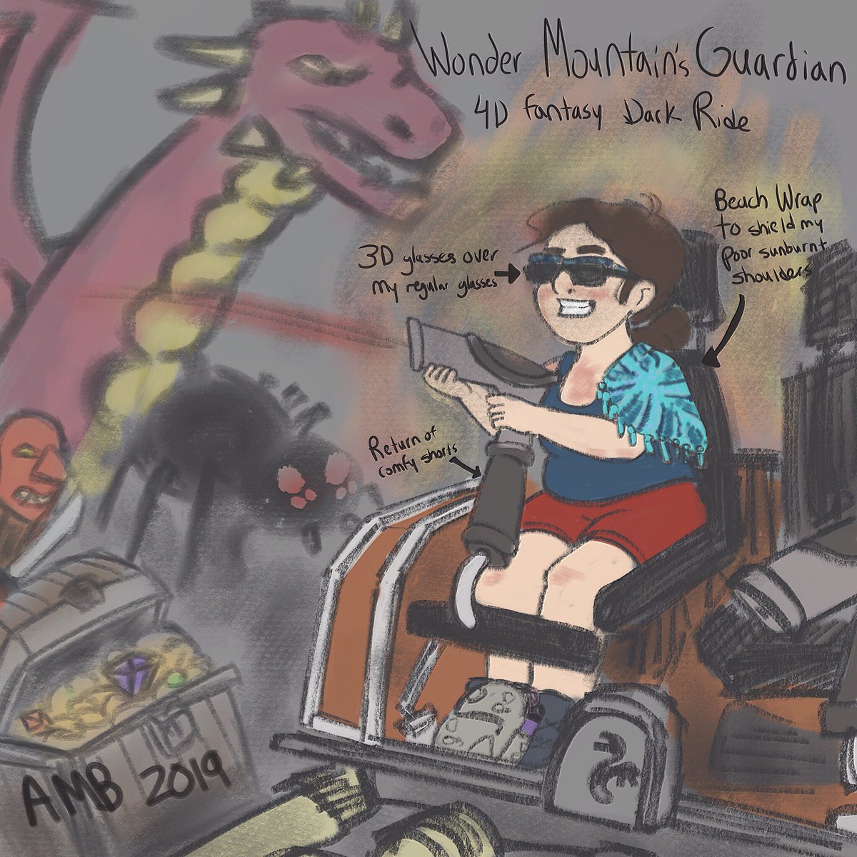 Manda_of_the_6's tweet photo. July #outfit #dailydraw Day 10 - I hadn't been to #CanadasWonderland since #Leviathan came out; so was pleased to get a chance to got on the new interactive dark ride #WonderMountainsGuardian
#MandaDraws #digitalart #selfportrait #darkride #fantasy https://t.co/Vq2ilGyjHs