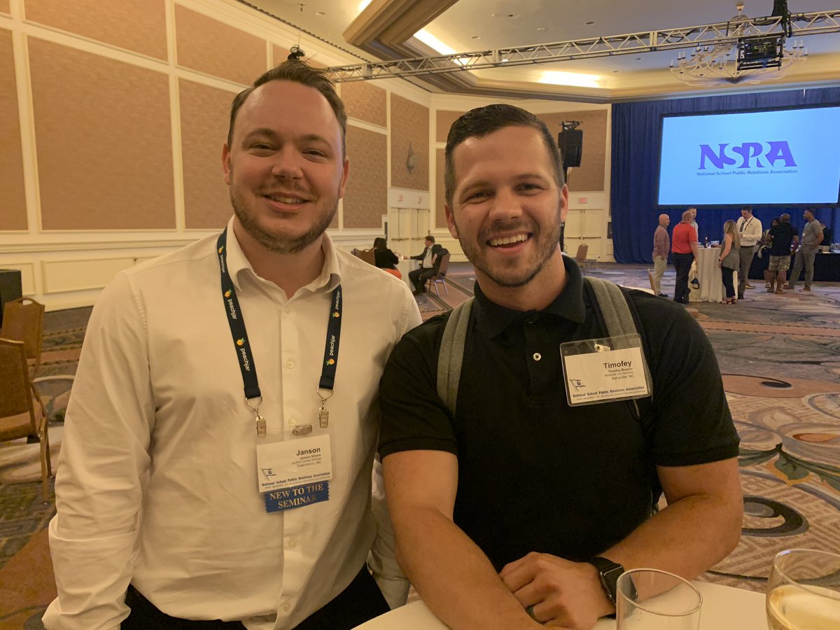 JansonSilvers's tweet photo. I found a fellow @WCU alum at the #NSPRA2019 conference! @Tbuzyan Also a 2015 graduate! #GoCats (also, that is not my hair standing up it is a light.) https://t.co/XbdH3NQ87T