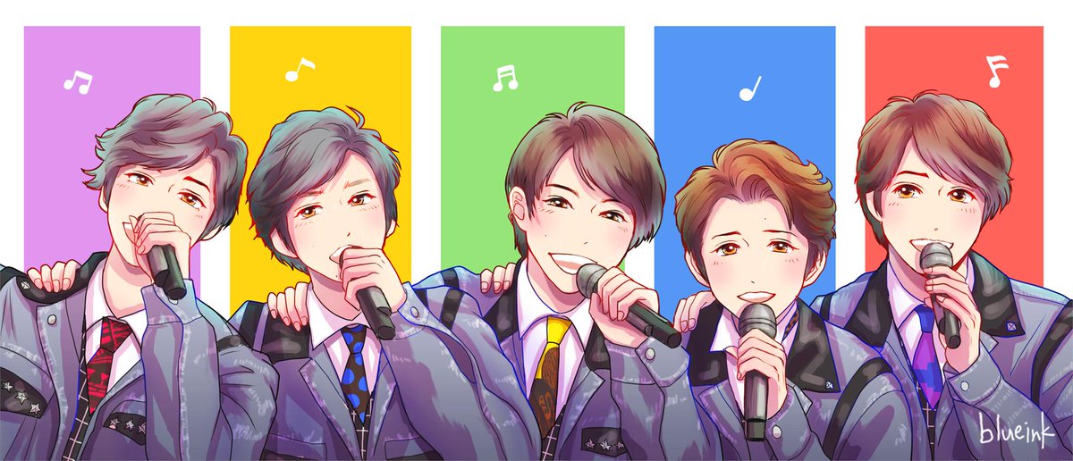 「VS 3人につめよられる智くん☺️
音楽の日 はぴねす?
しやがれ 潤くんとぜひ」|いんくのイラスト
