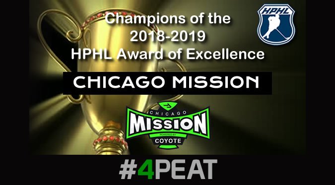 Congratulations to the entire Chicago Mission organization for being named Champions of the 2018-2019 HPHL Award of Excellence.

THIS IS THE 4TH CONSECUTIVE YEAR MISSION HAVE WON THIS AWARD!
<a href="/AHAI_1/">AHAI</a> <a href="/HPHL_Hockey/">High Performance Hockey League</a>