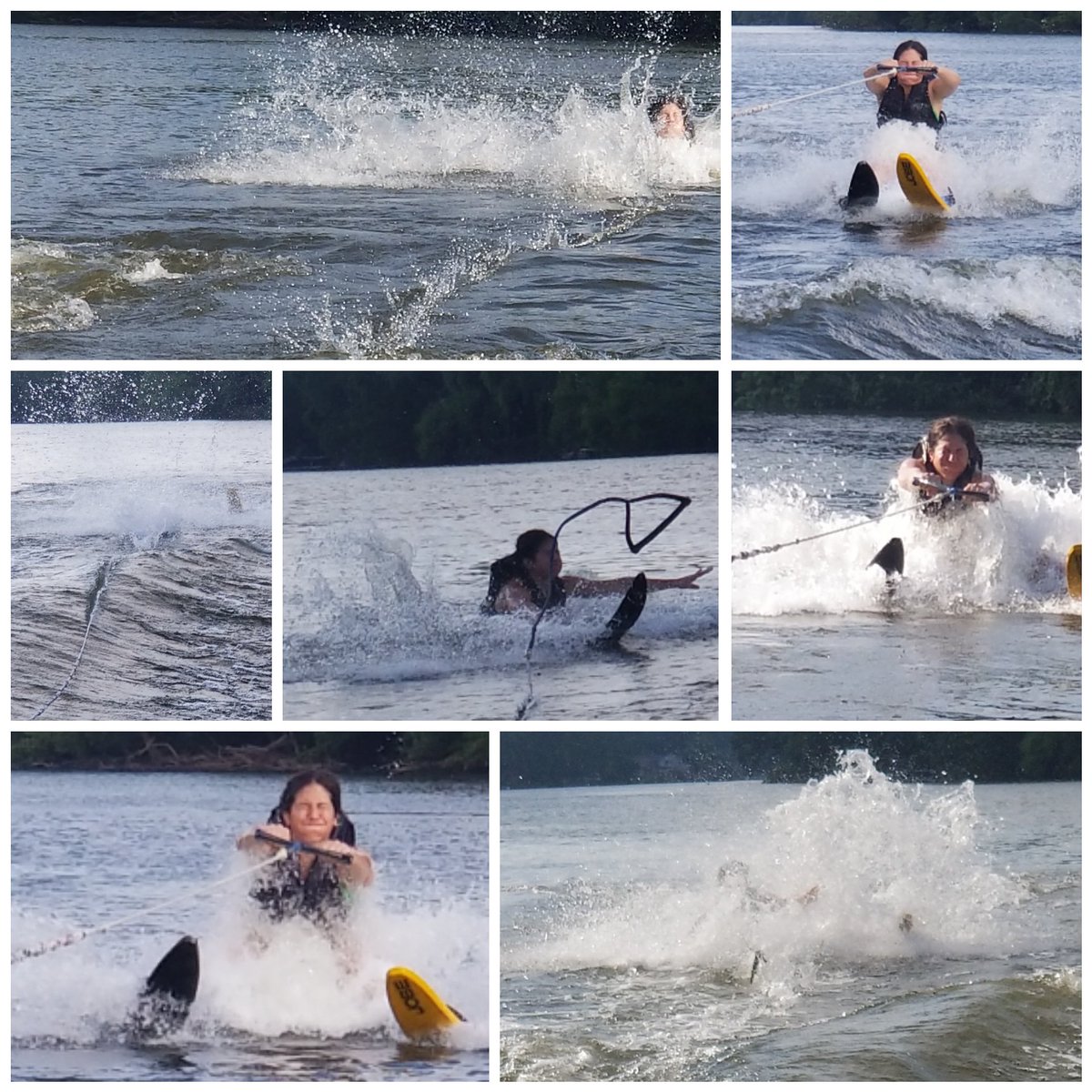 karinwolok's tweet photo. As a woman who is not afraid of failure, I figured I'd share this collage of the multiple failed water-skiing attempts I had this afternoon when @LindsayT took me out. :) https://t.co/94sR9ckd9N