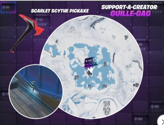 AlexanderNohra2's tweet photo. Fortbyte 94: Accessible by using the Scarlet Scythe Pickaxe to smash a blue canoe under a frozen lake. Location: In front of Polar peak, Shopping Mall https://t.co/qGp3HTs0dM