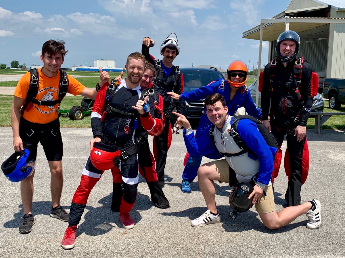 SkydiveINDY's tweet photo. Mike got his 100th jump!  Congrats! #funjumpers #goals #skydive #skydiveindianapolis #behere #makeitcount https://t.co/B69K7zRL0f