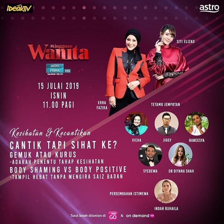 MingguanWanita's tweet photo. Hari ini di Mingguan Wanita membincangkan topik "Cantik Tapi Sihat ke?"
Saksikan Mingguan Wanita hari ini,jam 11pagi hingga 12 tengahari ini di Astro Prima & Prima HD.
#MingguanWaniatTV
#MingguanWanita
#MingguanWanitaTalkShow
#TemanSetiapWanita
#AstroPrima105
#PrimaHD121 https://t.co/ZwEQbTORMh