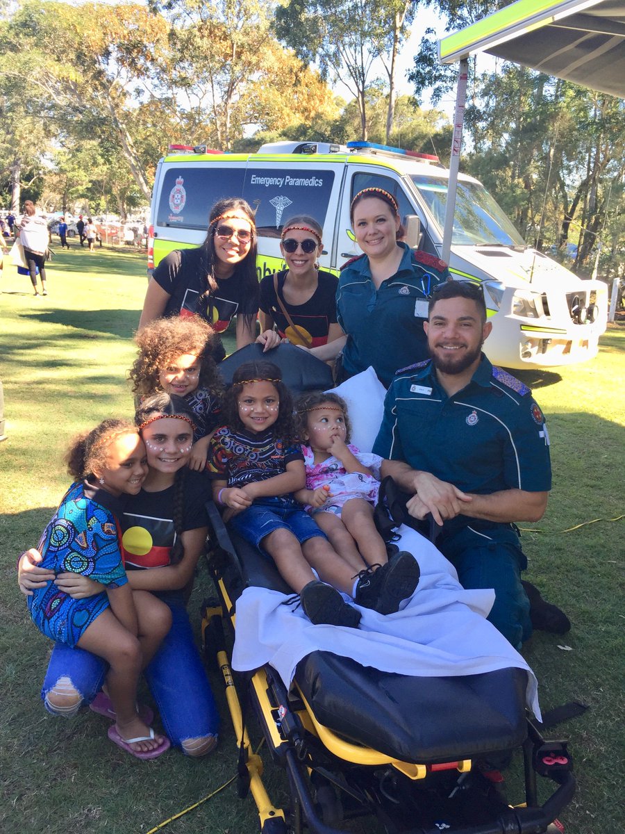 QASCentralQld's tweet photo. The celebrations for #NAIDOCWeek2019 continued in Rockhampton with paramedics attending the community event and which included our Indigenous Cadet Jordan taking part in a traditional dance. https://t.co/whavHiCiCi