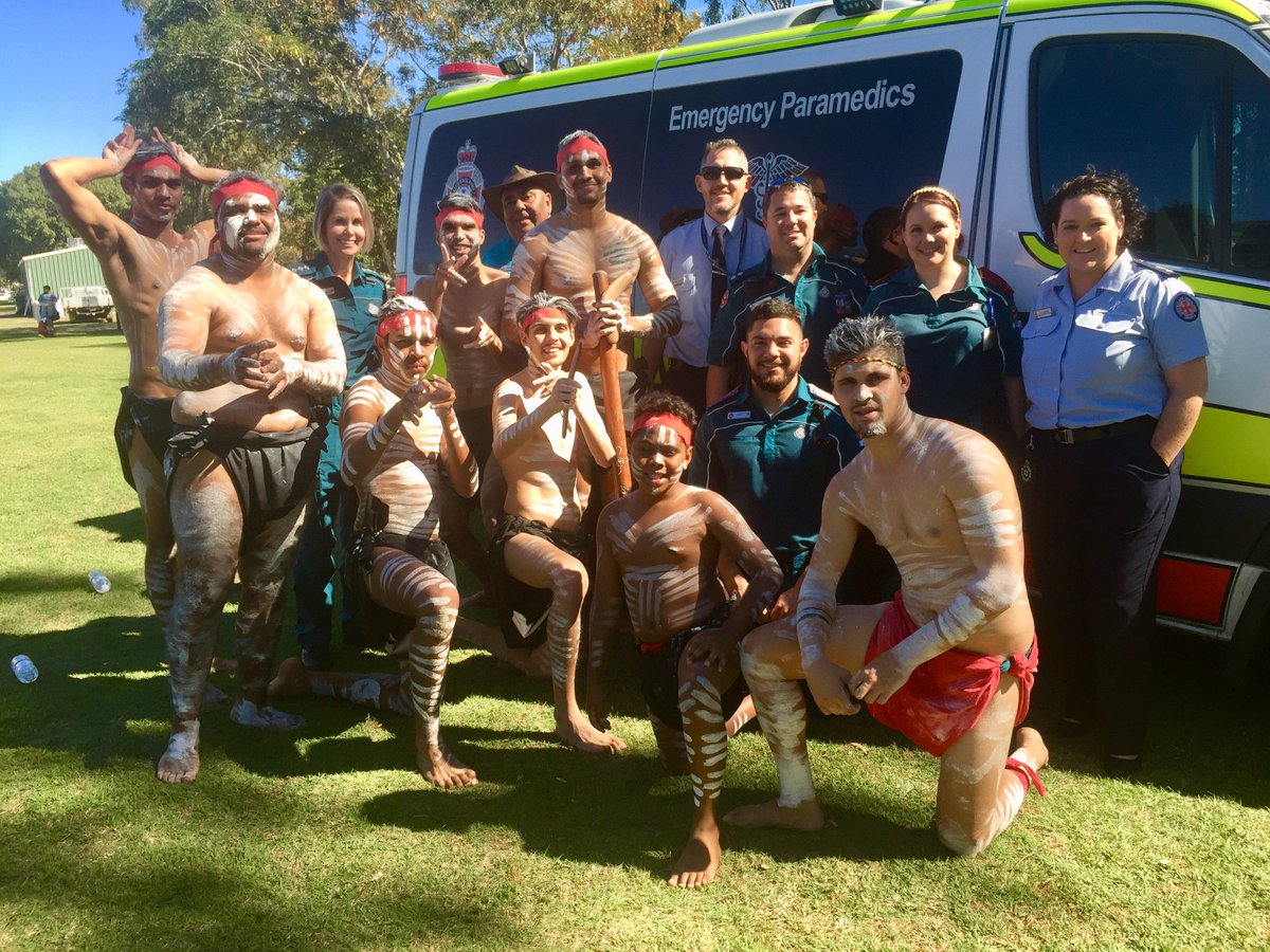 QASCentralQld's tweet photo. The celebrations for #NAIDOCWeek2019 continued in Rockhampton with paramedics attending the community event and which included our Indigenous Cadet Jordan taking part in a traditional dance. https://t.co/whavHiCiCi