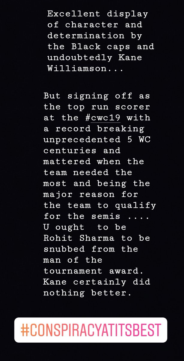 OM050202's tweet photo. Pls read this @ICC @BCCI @cricketworldcup #CWC19 @ImRo45 @YUVSTRONG12 Certainly  conspiracy at its very best in snubbing Rohit ..why was the Player of the Tournament not given to him???!!!Pls answer ...
@fayedsouza @BBCWorld @abpnewstv https://t.co/dHOgFWKktN