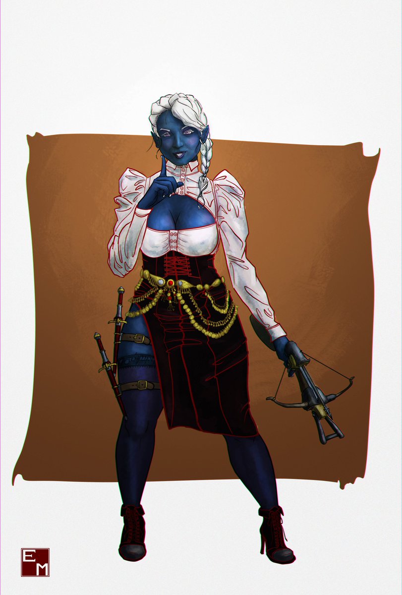 Just finished our loveable murderhobo from <a href="/FWTDRPodcast/">ForWhomTheDiceRoll</a>, Xanaphia Greygream! Behold, our very own @teawithaunicor1's former librarian turned Bard/Bloodhunter!

 #Dnd #liveplay #dnd5e #art #ttrpg #ArtistOnTwitter #characterart #commissionsopen