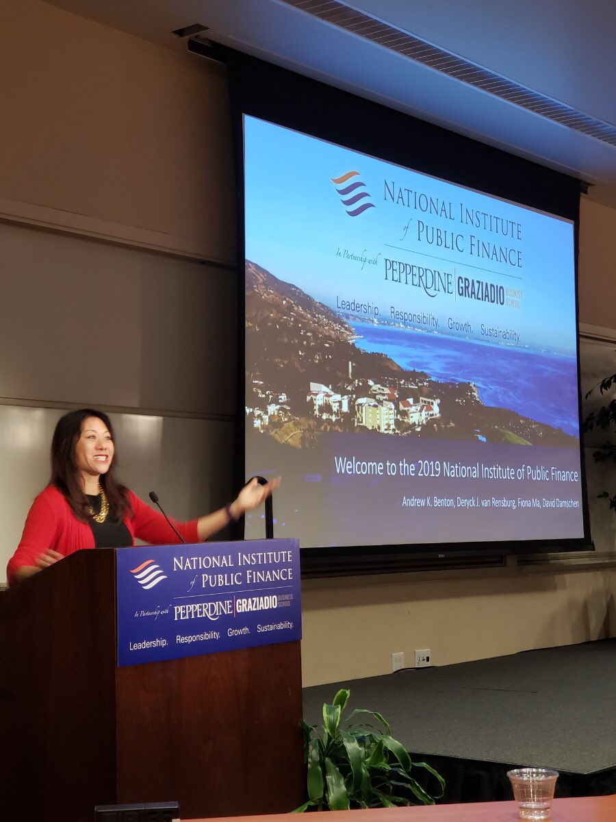 fionama's tweet photo. Excited to welcome 19 state treasurers at my beautiful Alma Mater: Pepperdine University - host of this year’s National Institute of Public Finance Annual Meeting. @pepperdine @StateTreasurers #NIPF2019 #NIPF @GraziadioSchool @GraziadioAlumni https://t.co/W8cIFWRgAE
