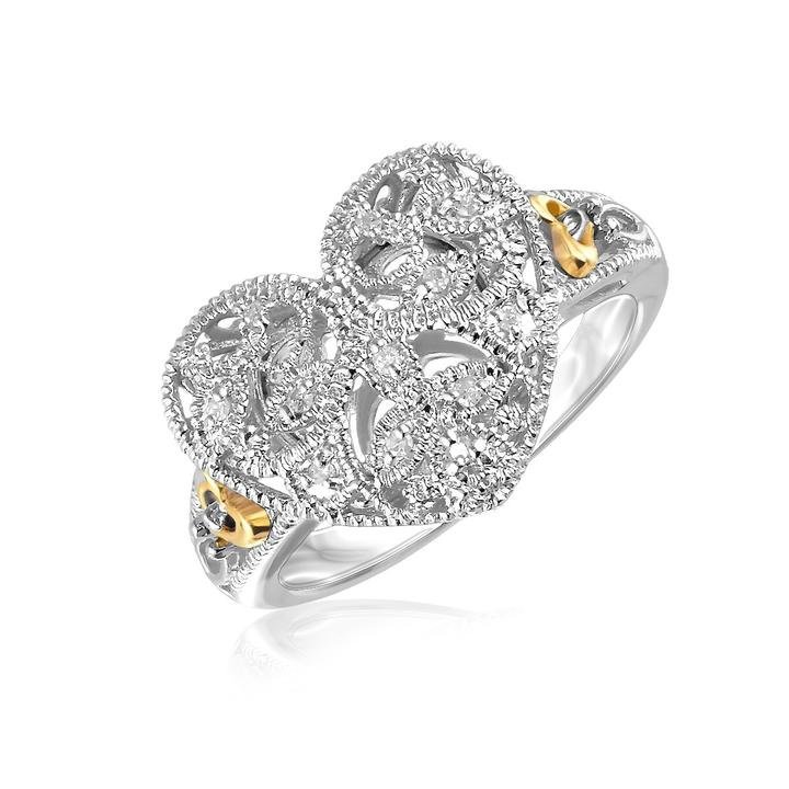 Excited to share the latest addition to my #etsy shop: Designer Sterling Silver and 14k Yellow Gold Filigree Heart Ring with Diamonds etsy.me/2LmgMtf #jewelry #ring #round #no #diamond #women #heartring #diamondring #diamondheartring