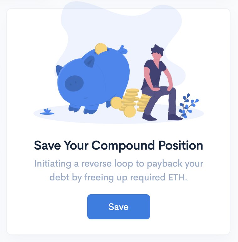 Instadapp's tweet photo. [New Feature] Quickly save your @compoundfinance debt position in just single click.

https://t.co/RcRYrSRds2 https://t.co/0dWb2ZJzEZ
