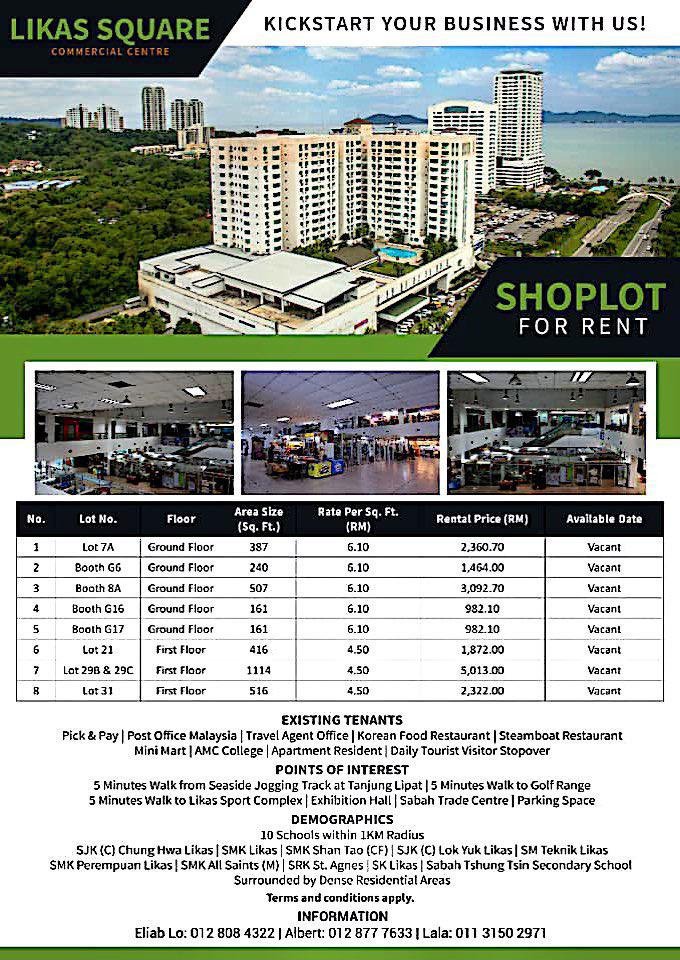 Looking for space for your new office or new business⁉️
~5 Min to KK City🔆3 Min to Tg Lipat Beach Jogging Track 🔆3 Min to Likas Sport Complex🔆
5 Min to Yayasan Sabah🔆

Contact us for more detail 😎