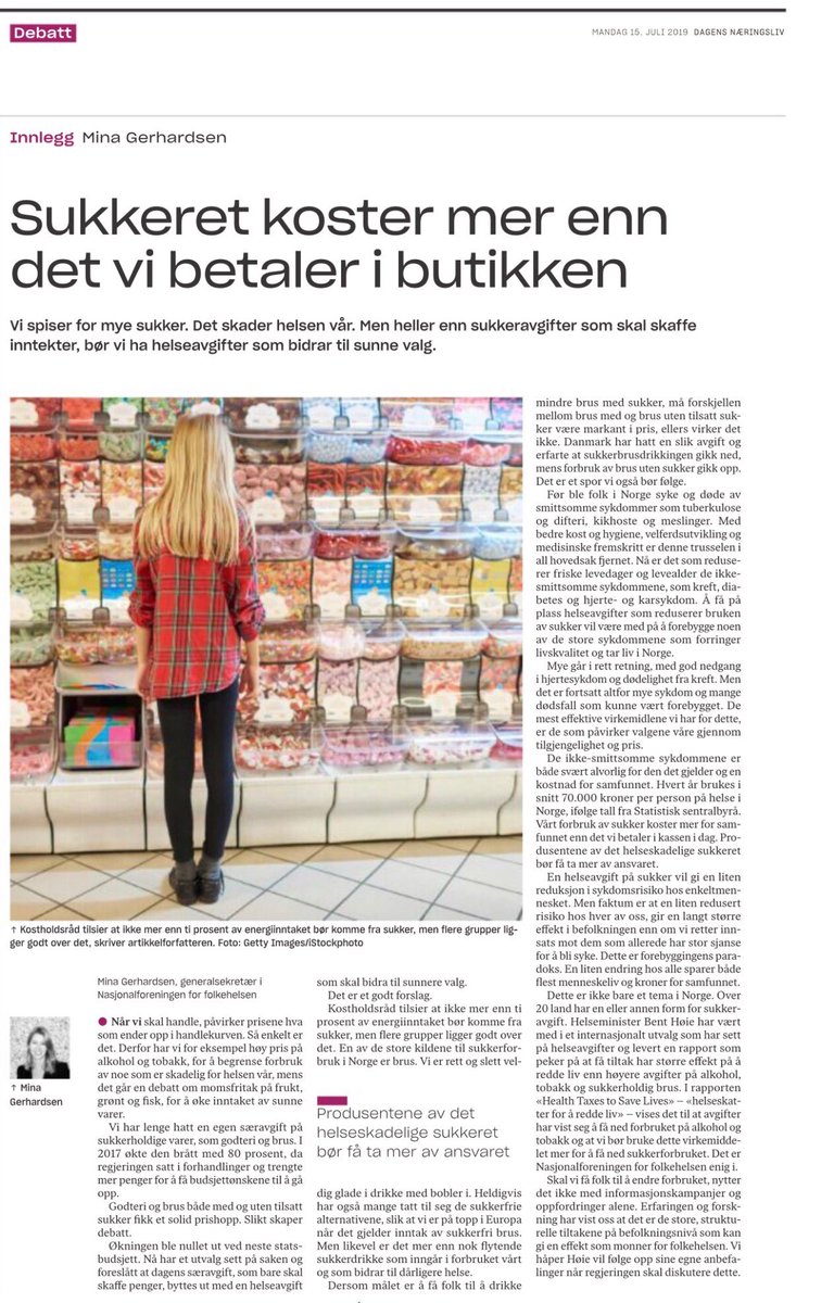 Dagens sukkeravgift bør byttes ut med en helseavgift som gjør det lettere å ta sunne valg, skriver jeg i @DN_no @legeforeningen @Kreftforeningen @LHLorg @diabetes_no