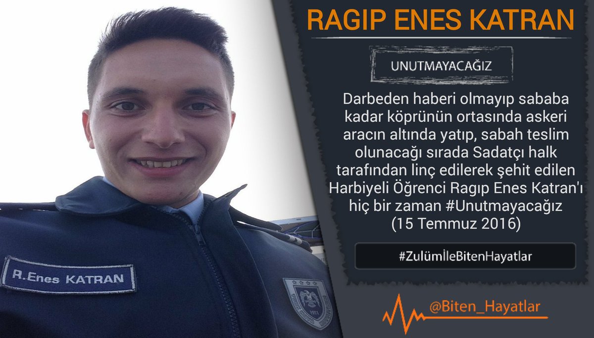 UNUTMADIK

Üç yıl önce bugün,

Darbeden haberi olmayıp sababa kadar köprünün ortasında askeri aracın altında yatıp, sabah teslim olunacağı sırada Sadatçı halk tarafından linç edilerek şehit edilen Harbiyeli Öğrenci Ragıp Enes Katran'ı #Unutmayacağız

#ZulümİleBitenHayatlar