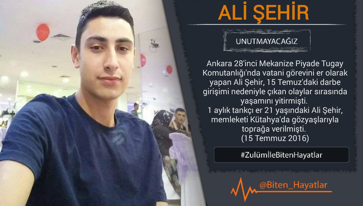 UNUTMADIK

Üç yıl önce bugün,

Ankara 28'inci Mekanize Piyade Tugay Komutanlığı'nda vatani görevini er olarak yaparken darbe gecesi çıkan olaylar sırasında yaşamını yitiren 1 aylık tankçı er Ali Şehir'i #Unutmayacağız

#ZulümİleBitenHayatlar