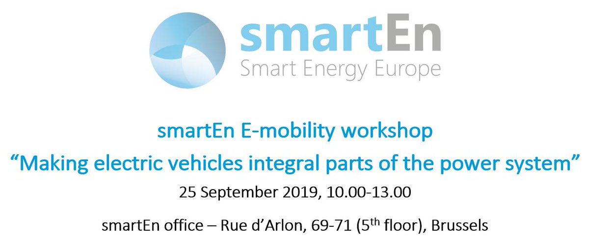 📢Join us for an e-mobility🚘 workshop on 2⃣5⃣th Sept to exchange ideas on the uptake of #emobility as #decentralised #energy #resources. The workshop will discuss our latest E-Mobility White Paper: bit.ly/smartEn-e-mobi… … 📨michael.villa@smarten.eu to register!