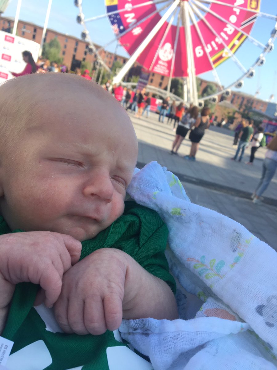 thatelise's tweet photo. 3 week old Patrick getting ready to cheer on the @AussieDiamonds at the @NetballWorldCup #ThisIsNetball https://t.co/klPr6EISc7