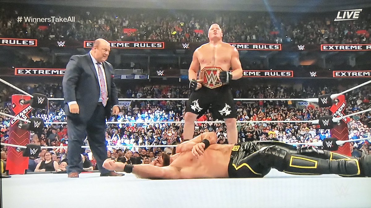 thetruth1013's tweet photo. Lol never thought Iโd say it but thank you Brock! Ole weak ass champ Seth Rollins #ExtremeRules #BeastintheBank https://t.co/ZKaP2fBVbF