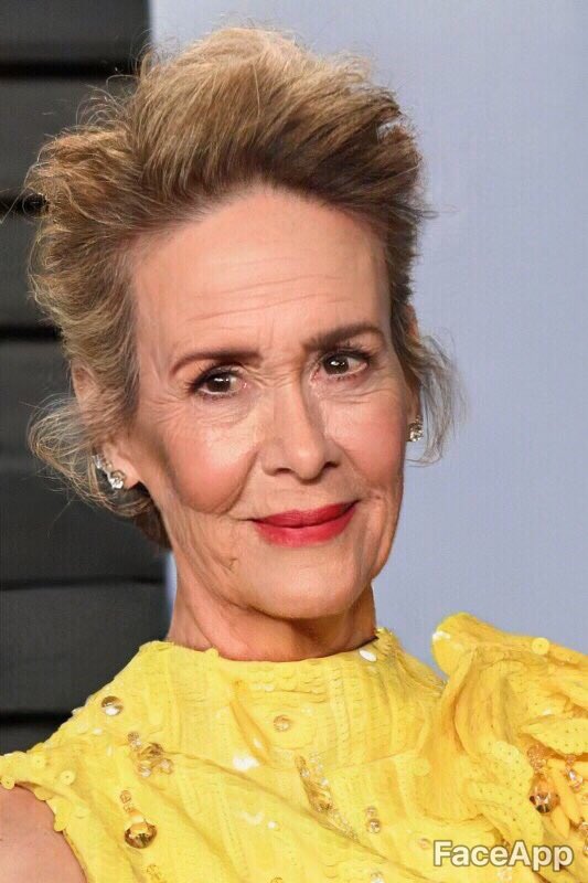 christopherbirk's tweet photo. Guess I was bored - but ran my favorite actress @MsSarahPaulson through this FaceApp! Crazy how realistic this looks!! And she’s still beautiful! https://t.co/oIeeJ50PI0