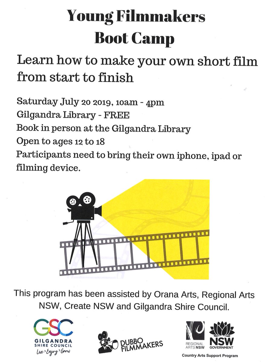 GilLibrary's tweet image. Coming very soon to Gilgandra Shire Library-  Lights, camera, action...  Free Filmmaking Bootcamp for 12-18yr olds!
