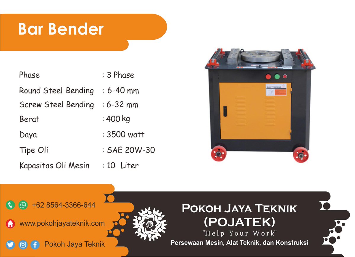 pokohjayateknik's tweet photo. Pokoh Jaya Teknik menyewakan Bar Bender berkualitas, siap pakai dengan harga sewa yang terjangkau.
Pokoh Jaya Teknik – Help Your Work!
#PokohJayaTeknik #POJATEK #HelpYourWork #jogjabisnis #jogjaistimewa #bisnisjogja #barbenderjogja #sewabarbenderjogja #rentalbarbender #sewamesin https://t.co/D71Idkm8wV