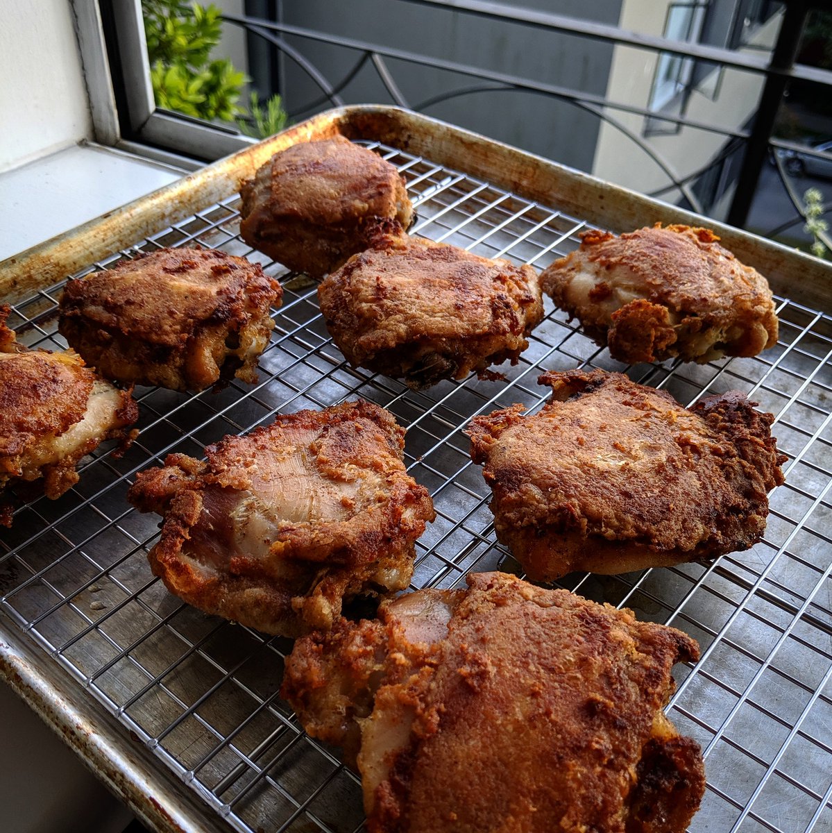 cookthatbook's tweet photo. After repeatedly seeing rave reviews for @Food52's oven-fried chicken, I finally made a batch. Crisped up beautifully, great texture and perfectly seasoned. So. Damn. Good. https://t.co/bXnivhwXQK