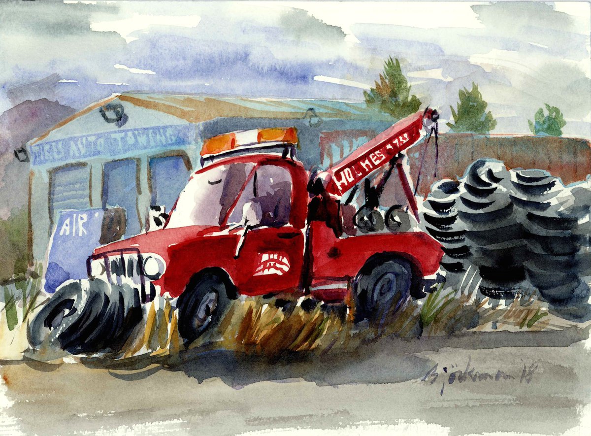 SteveBjorkman's tweet photo. Sometimes I'll pull to the side of the road (or truck stop in this case) and break out the watercolors. https://t.co/loTJS9gVdQ
