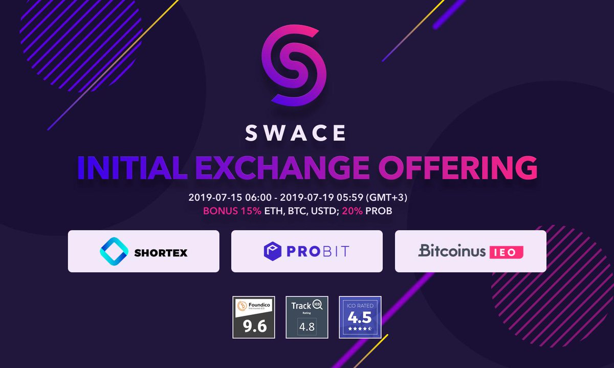 swaceapp's tweet image. Swace IEO is now LIVE on @ProBit_Exchange @ShortexExchange @bitcoinus_io, listed on @coingecko One of the highest-rated IEO's on the market! @icobench  (4.5/5.0) TrackICO.io (9.6/10) @foundICO (4.8/5.0) #IEO #startups #Trending #socialmedia #SWACE #SWACEtoken #gaming