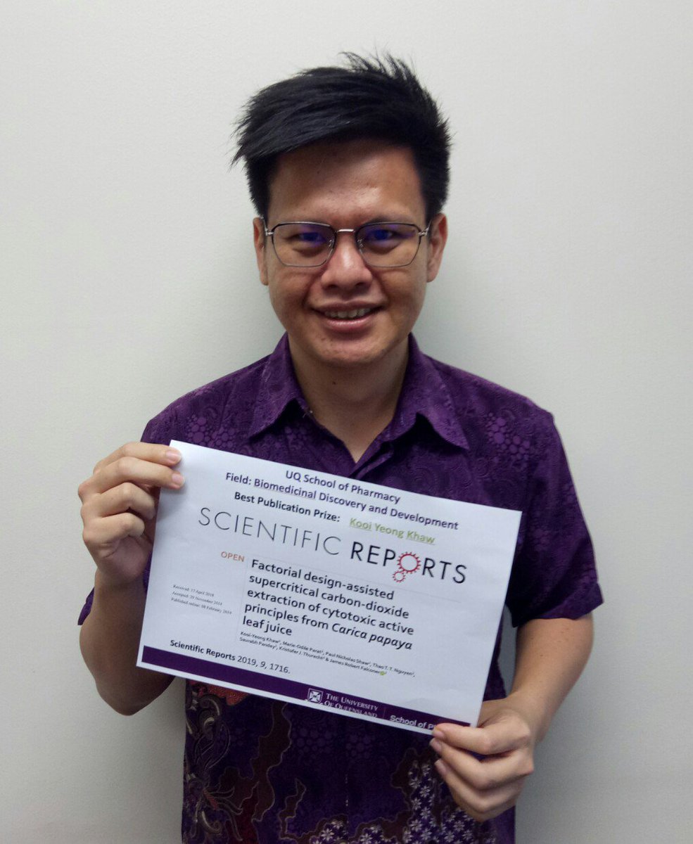 UQPharmacy's tweet photo. Congratulations Edward Lee, Faheem Maqbool and Kooi Yeon on receiving prizes for best publications by Pharmacy HDR students.

@FaheemMaqbool2 @KooiYeong https://t.co/atX9QDdrYz