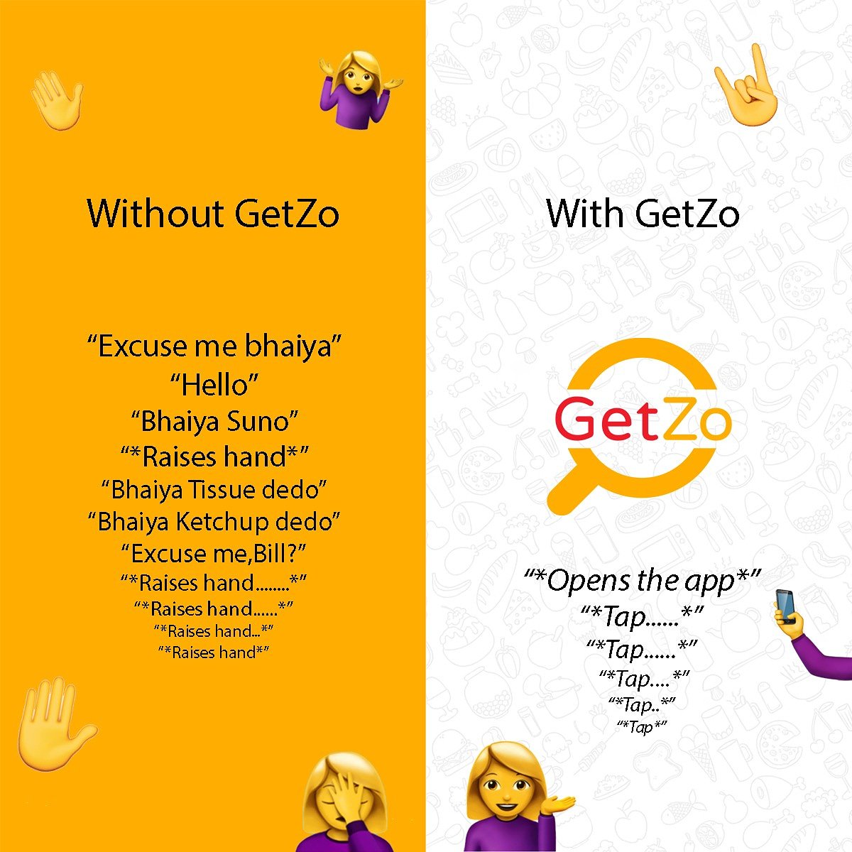imgetzo's tweet photo. This is how we Enjoy at our Favorite Restaurants, "Without GetZo" and "With GetZo". 

Choice is yours. Choose wisely.

Download the GetZo App now.

https://t.co/mKVZZ0snaA https://t.co/9I2o8KgkS2