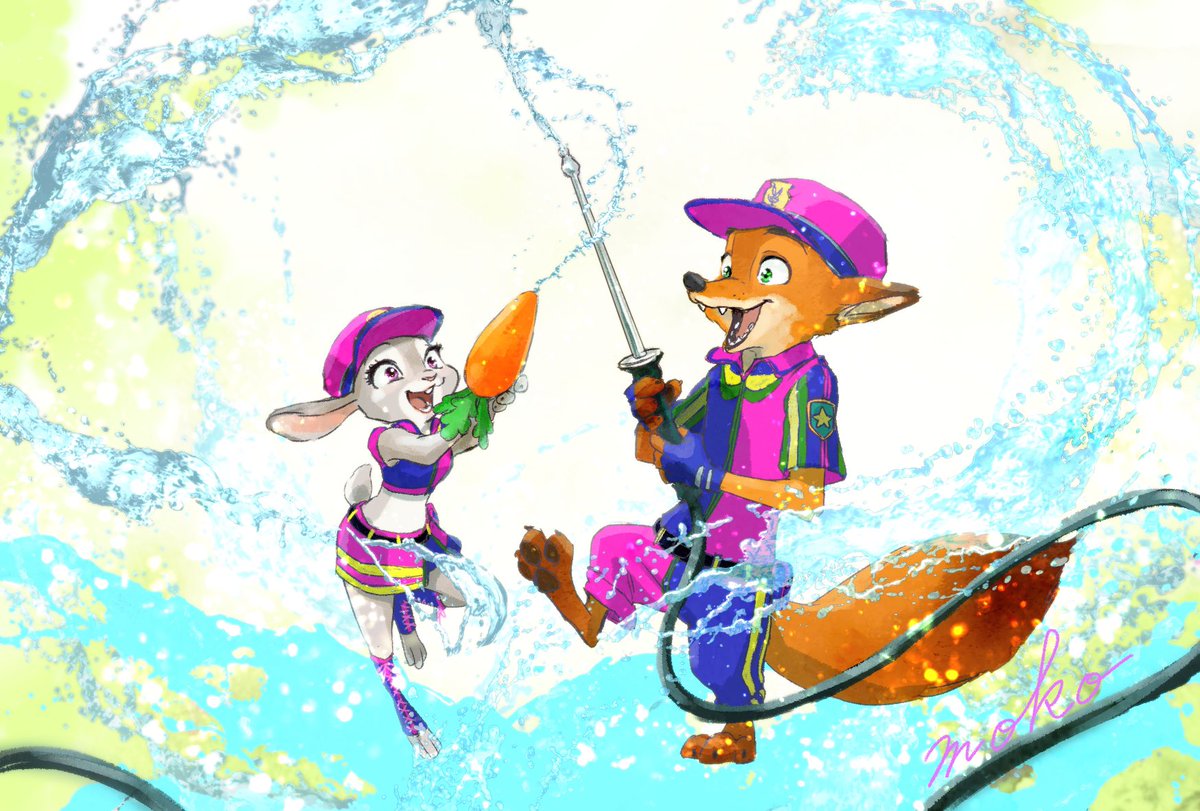 monmokamoko's tweet photo. ジュディとニックのジャンピン・スプラッシュ！🌊🐰✨🦊🌊 https://t.co/qdqakvzrn2
