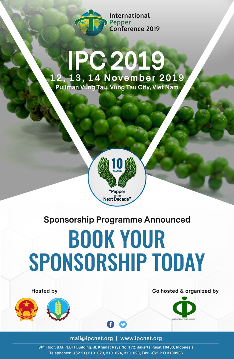 CommunityPepper's tweet photo. https://t.co/9DnyT9LHEv
https://t.co/DZahXp6u1i
https://t.co/HlExCtuthA

#IPC2019 #Internationalpepperconference2019 #ipc2019 
#event  #pepper #IPC #VietNam #conference #SPONSORSHIP
#Pepperinnextdecade #10years #Nov2019 #registernow #Earlybirdoffer https://t.co/BQe0Zfv6GP