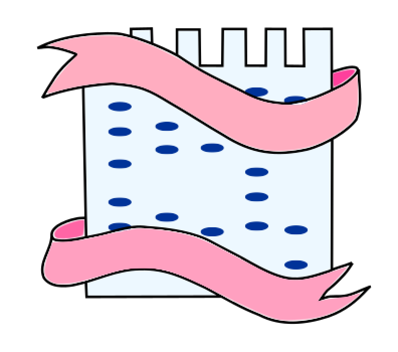 A blue protein gel with a pink banner wrapped around it.