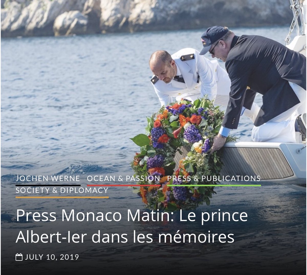 WerneJochen's tweet photo. Le prince Albert-Ier dans les mémoires. Hot of the Press: MONACO 🇲🇨 MATIN reports. Read more about the wreath laying ceremony in the waters of the Great Blue by HSH Prince Albert II as part of @GOSTest1999 @naviheritage Challenge &amp; upcoming initiatives  https://t.co/9jLiiqxcHn https://t.co/le0hxtL5SN
