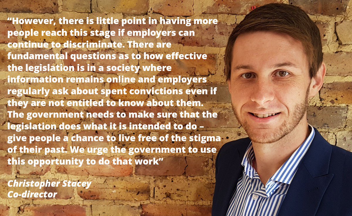 unlockcharity's tweet photo. Unlock very much welcomes & supports today’s announcement by the Justice Secretary to make changes to the Rehabilitation of Offenders Act 1974. This is something we have long-campaigned for. Read full comment from co-director @chrisstacey here: https://t.co/vQp8DucTS8 #roareform https://t.co/OHkWuBPTdA
