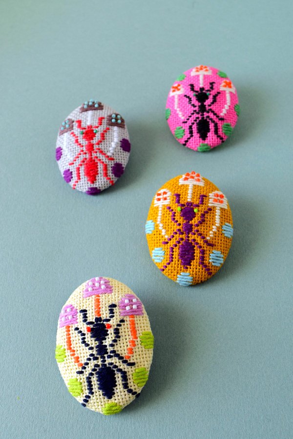 'Insect brooches' by Hiné Mizushima, Japanese, slow crafter, miniature collage artist, illustrator, stop-motion music video artist who lives in Vancouver #womensart