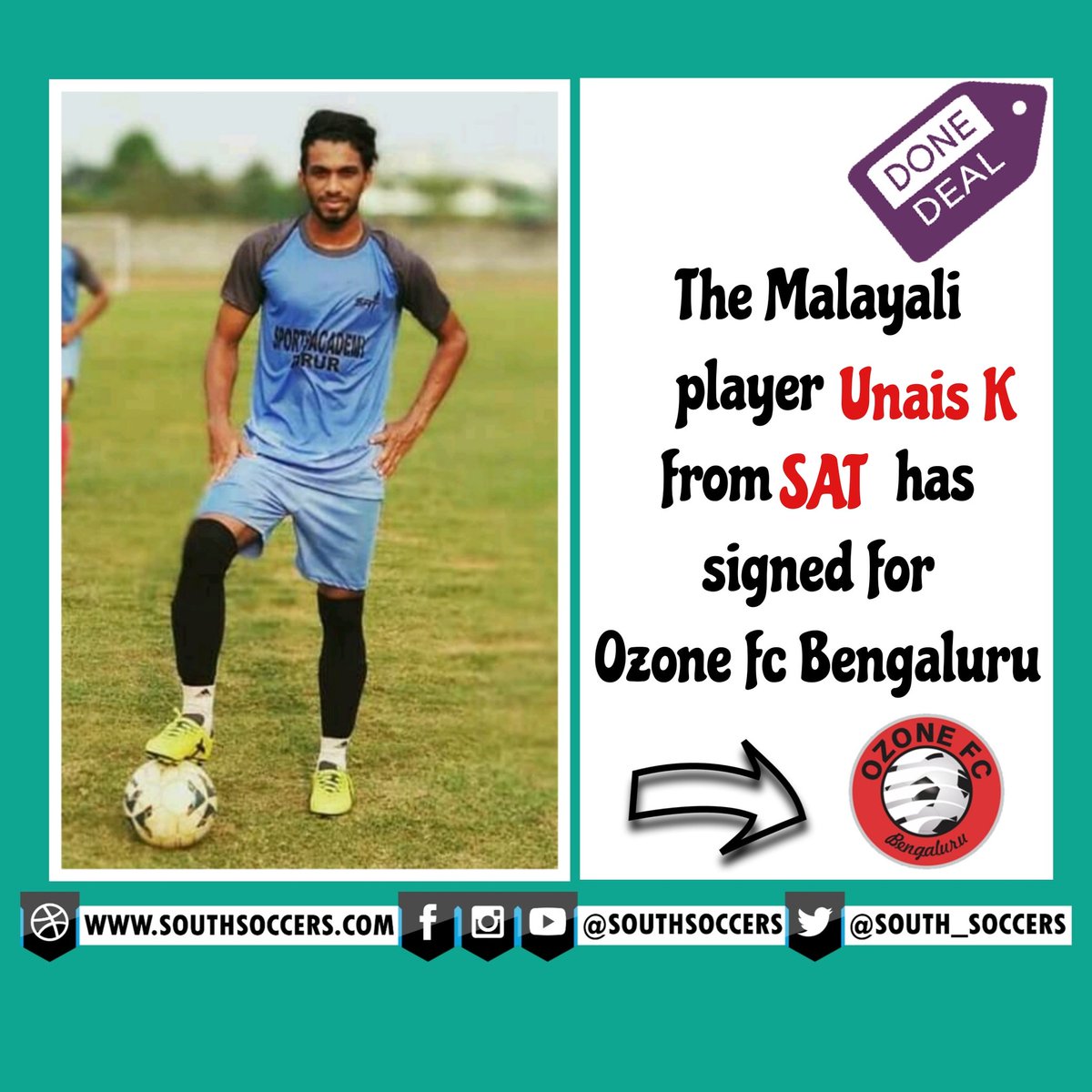 south_soccers's tweet photo. The Malayali player Unais K from SAT has signed for Ozone fc Bengaluru.
#indianfootball #ILeague #SAT #OzoneFC https://t.co/1BqILqiXDH