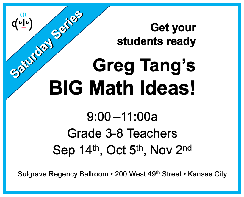 gregtangmath's tweet image. And now for the main event! Starting this fall, I&apos;ll be hosting a 3-part series of Saturday morning math meetings. I want to build a group of crazies in Kansas City who will help me make math simpler &amp;amp; more meaningful for our kids. Cost? Your energy &amp;amp; enthusiasm. Details soon!