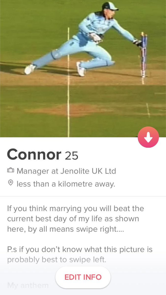 Got to keep the tinder profile updated... 🏴󠁧󠁢󠁥󠁮󠁧󠁿🏏 @TheBarmyArmy @josbuttler @VictorIllage @crickshouts #CricketWorldCupFinal #CWC19 #england #tinder #Unbelievable