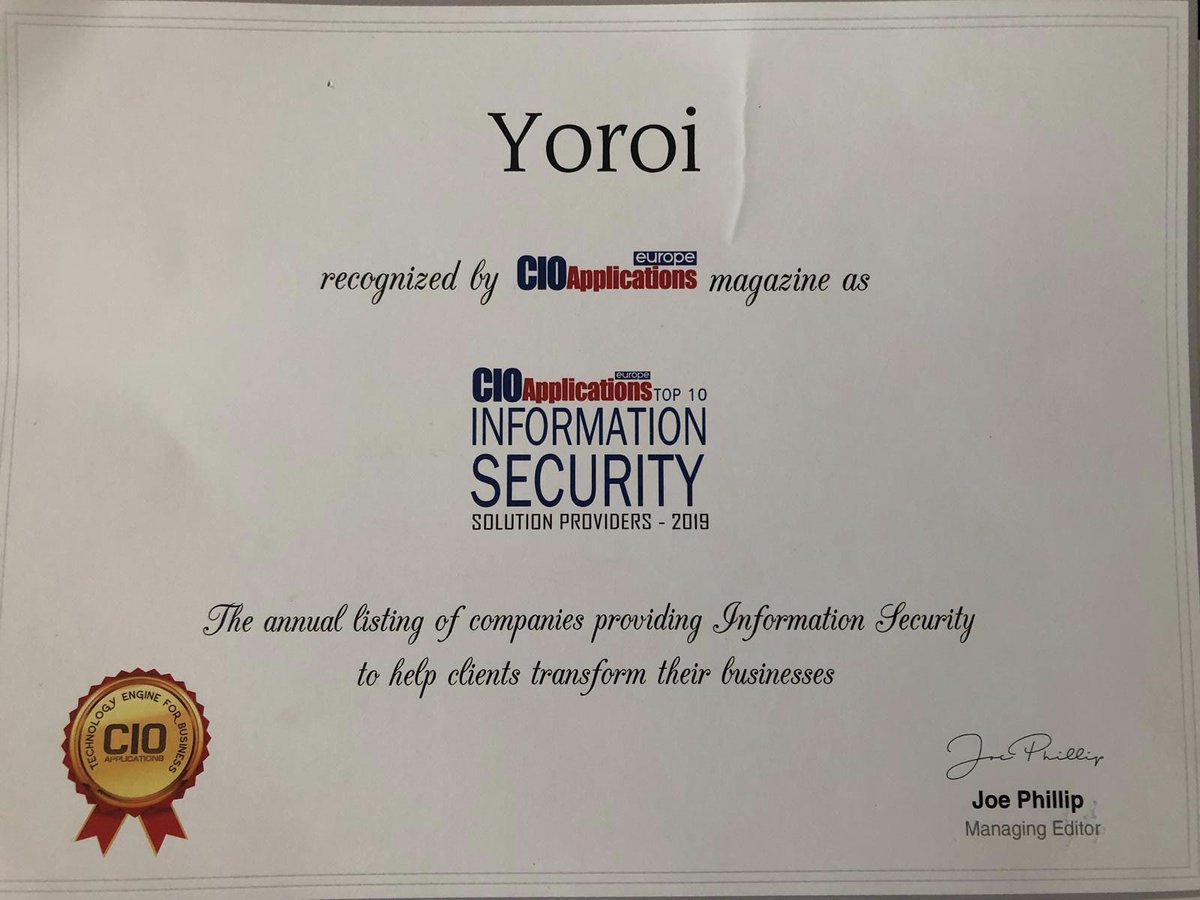 yoroisecurity's tweet photo. Siamo orgogliosi di comunicare che la prestigiosa rivista #cioapplicationseurope ha inserito @yoroisecurity nella Top 10 Information Security Solution Providers 2019
https://t.co/87B04ONWsu
#GO_Yoroi, #GO_Cybaze, @Marco_Ramilli, @securityaffairs, marco castaldo, @DavidBevilH2O https://t.co/MfkUrSq5jL