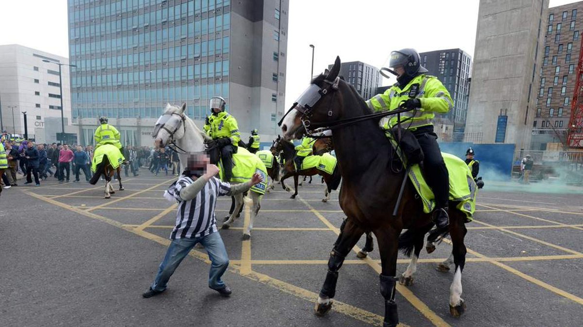 Never forget this Newcastle fan squaring up to a Police horse after the Magpies lost to their bitter rivals Sunderland.