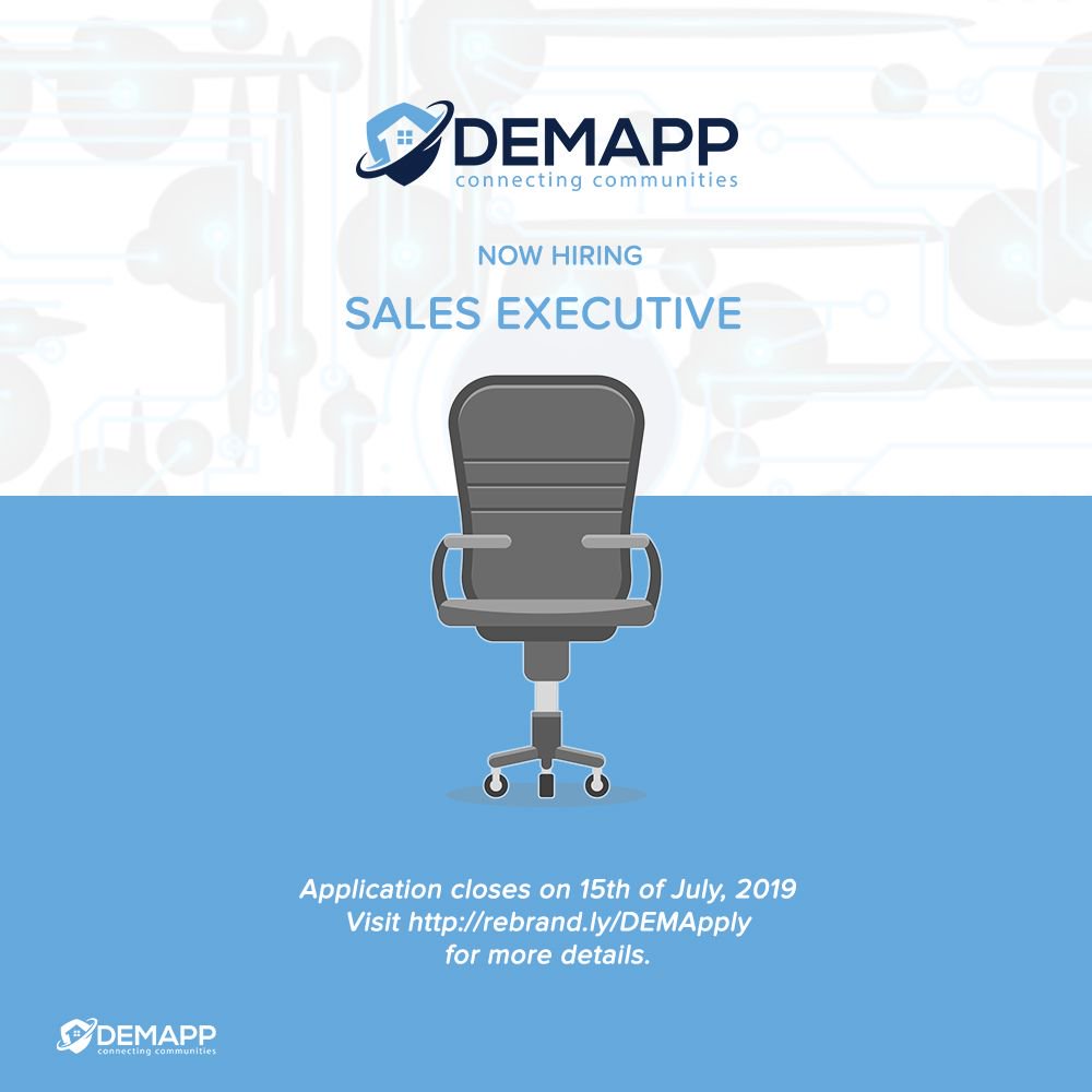 DEM_App_'s tweet image. Application for the role of Sales Executive closes today.
Interested applicants should visit buff.ly/2KWQeif to learn more and apply.
KIndly help us locate our ideal Sales Executive by sharing this post and tagging them.
.
#demapp #Sales #jobsearch #vacancy #jobseekers