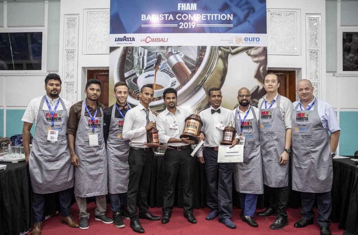 TrainingLavazza's tweet photo. Congratulations to the winners of FHAM Barista Championship 2019

#exhibition #fham2019 #culinarychallenge #barista #maldives #euromarketingmaldives https://t.co/1rfjKKVDII
